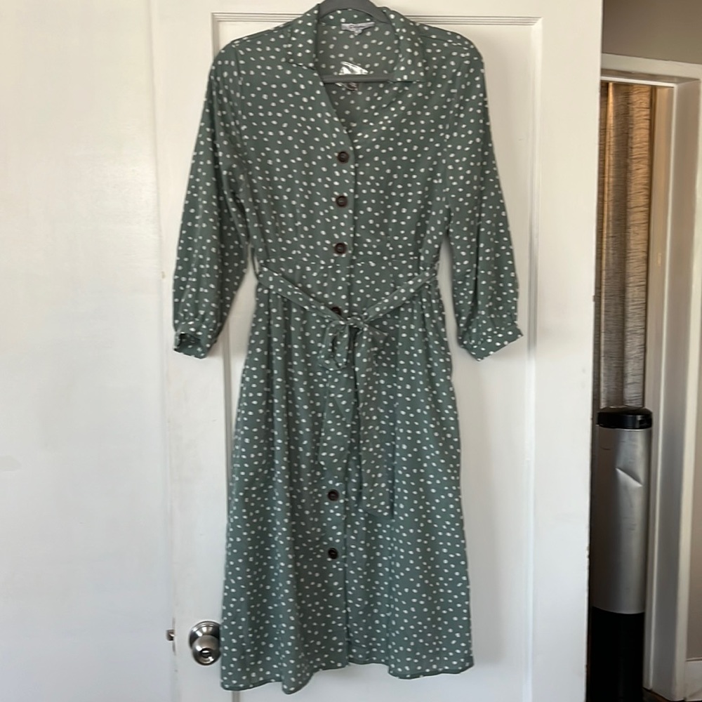 Teal polka dot belted dress